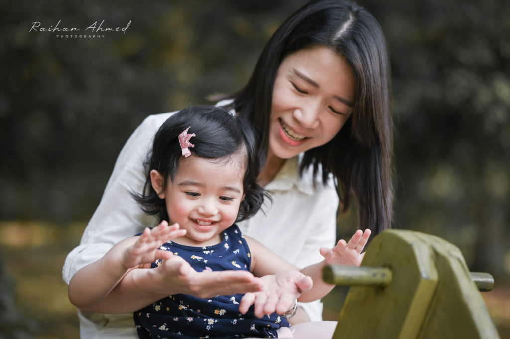 Mother and daughter playing
