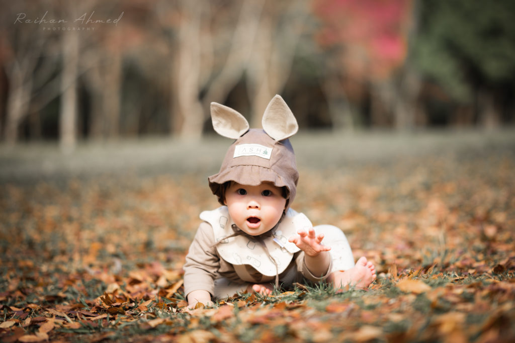 Toddler in cute squirrel outfit