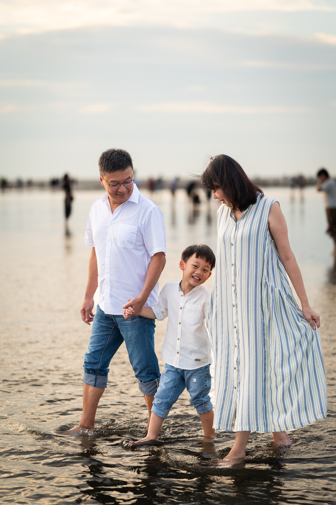 Family walking on wetlands Family walking on wetlands