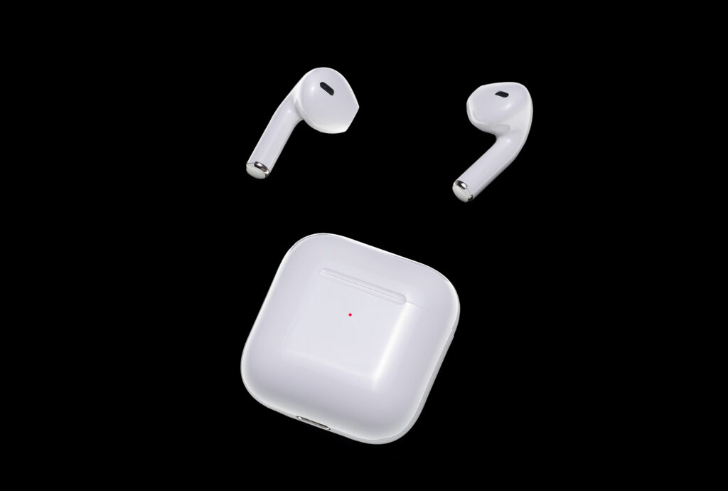 Earphones on black background